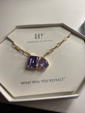 Gold Chain Necklace with Purple Gem Pendant